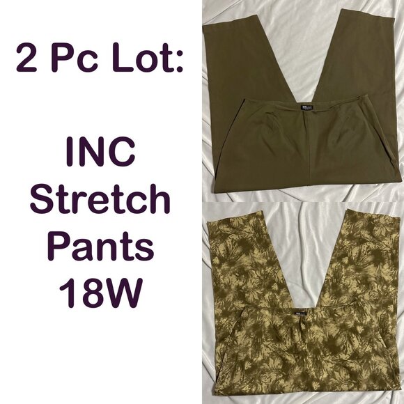 LOT: INC Stretch Woman Side Zip Entry Stretch Pants Green, 2pc - Picture 1 of 12